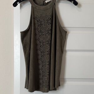 Francesca’s Olive Sleeveless Laser-Cut Top